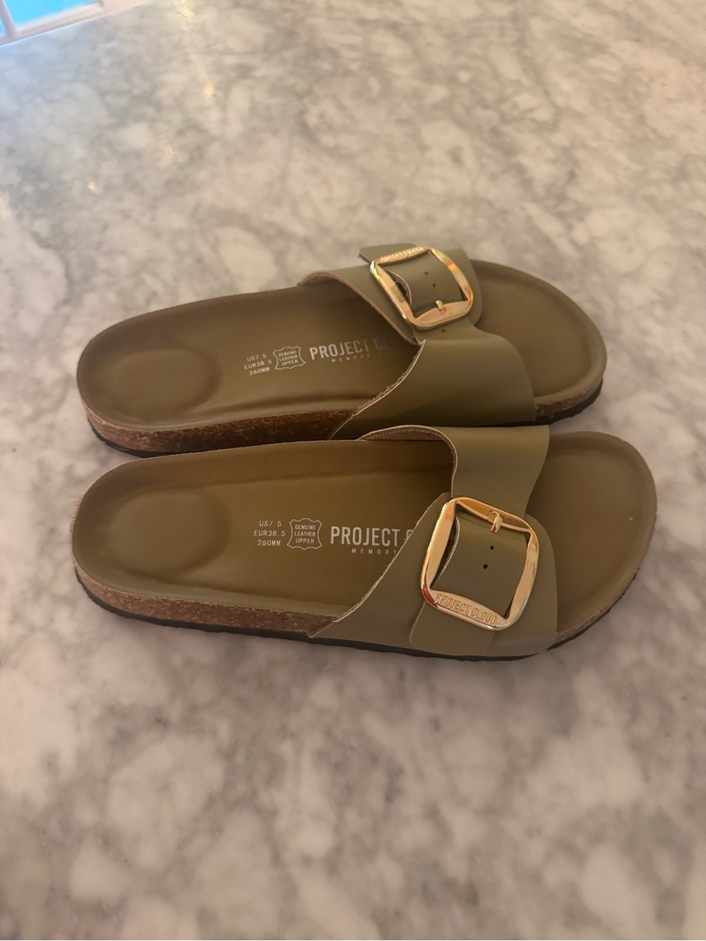 Olive Green Slide Sandals with Gold Buckle - Picture 4 of 4